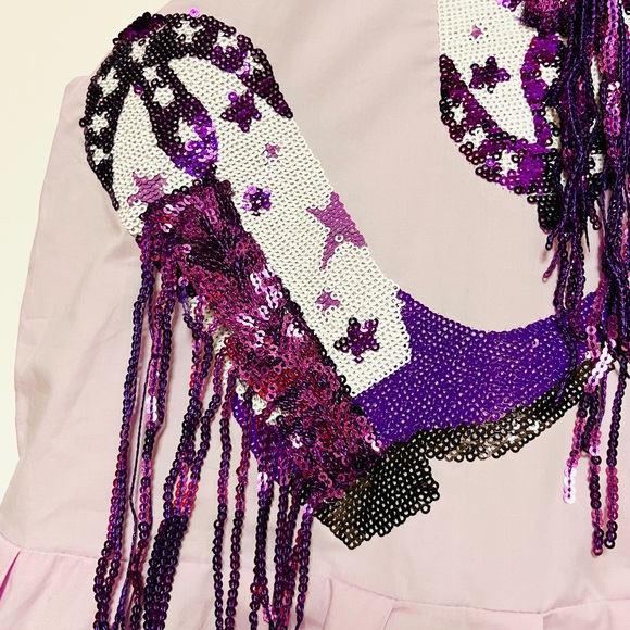 Queen of Sparkles Dress Purple Sequin Cowboy Boot Fringe XS Mini Fairy Pockets - Picture 7 of 15